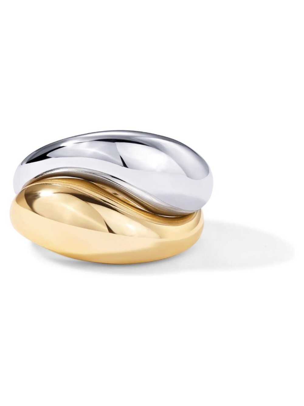 14K Gold Plated Two Tone Wavy Dome Ring Set Stackable Statement Rings